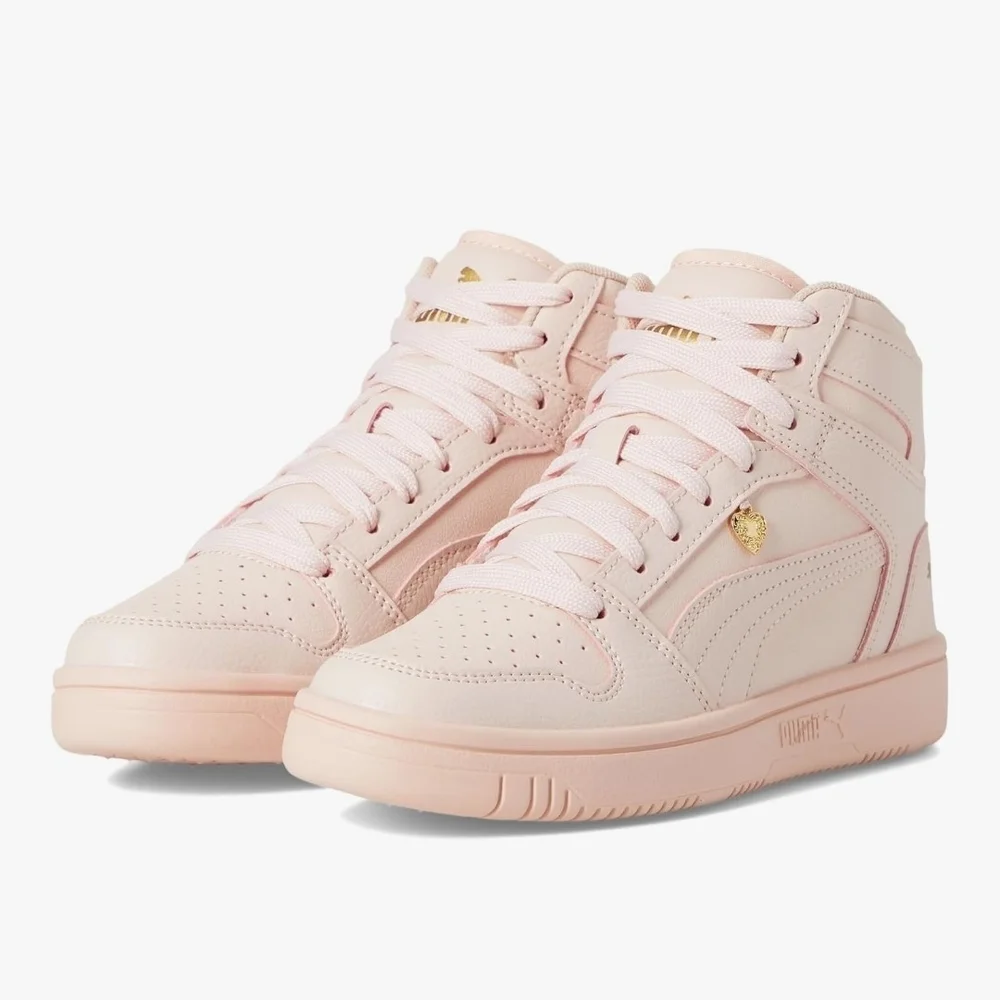 Girl's Fashion Sneakers Puma Rebound Layup Valentine JR Island Pink-goldSize 6.5